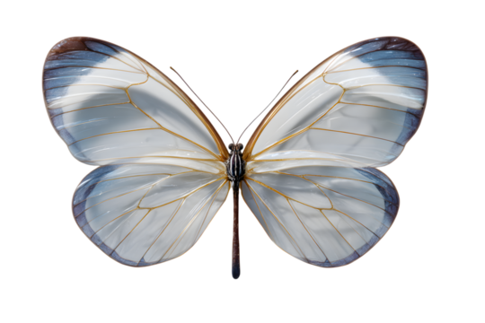 Elegant butterfly with white and blue wings isolated on transparent background