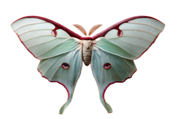 Graceful luna moth isolated on transparent background, a captivating insect art