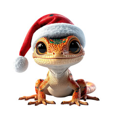Adorable cartoon reptile wearing a traditional festive holiday hat, clipart, isolated on a transparent background.