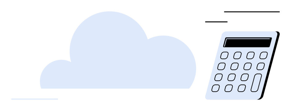 Cloud with a digital calculator conveys technology integration, data analytics, and cost efficiency. Ideal for tech, finance, cloud storage, data management, digitization, innovation simple flat