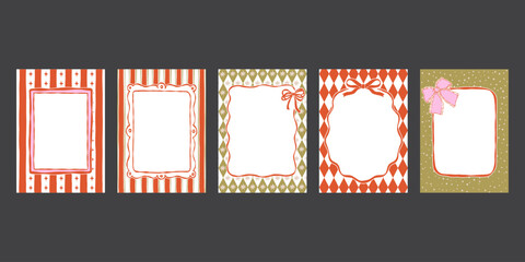 Christmas Card Template Collection Vector, Whimsical Christmas Border Doodle, Cute Hand Drawn Borders Design Vector