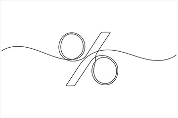 Percent icon continuous one line drawing in minimalist outline style on white background