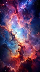 Vast, colorful cosmic expanse filled with nebulae and bright stars