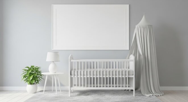 Minimalist nursery room with white crib and soft decor in a modern setting