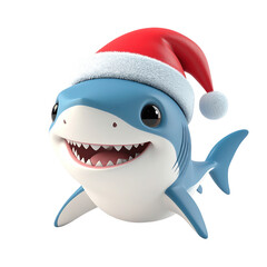 Adorable cartoon marine predator character wears festive winter headwear, clipart, isolated on a transparent background.