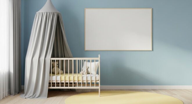 Elegant nursery room with a cozy crib and soft drapes creating a serene environment for a baby