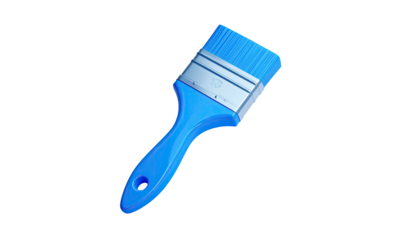 Bright blue paintbrush resting diagonally on a dark background