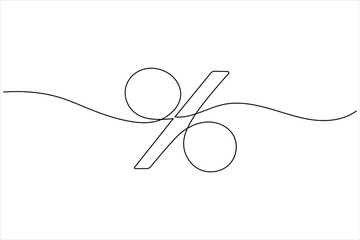 Percent icon continuous one line drawing in minimalist outline style on white background