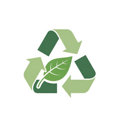 Obraz premium Green recycling symbol with a leaf in the center on a black background