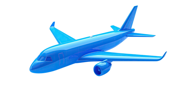 Shiny, teal plane flying. Perspective view. Black backdrop
