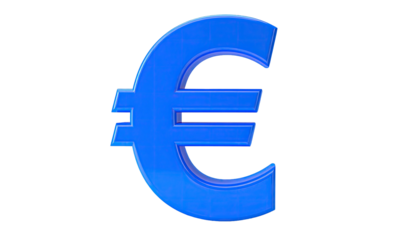 Glossy blue euro symbol stands out against a black background