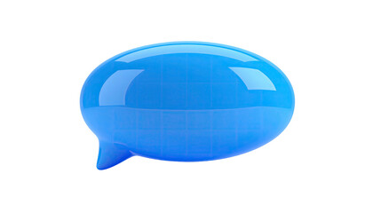 Glossy blue speech bubble on black background with subtle grid