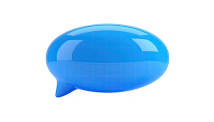 Glossy blue speech bubble on black background with subtle grid