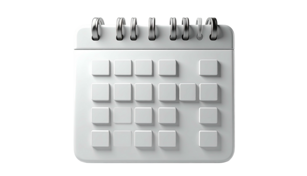 Calendar icon showing blank days, with a spiral binder