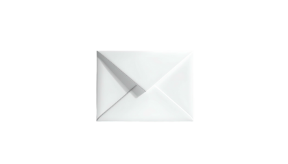 White envelope, centered, folded; strong shadow, dark backdrop