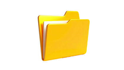 Glossy yellow folder with papers, against a stark black backdrop