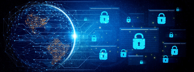 Concept of cybersecurity and a secure network. Multiple layers of data encryption and firewall protection in browsers ensure online privacy and safety from cyber threats. Fermion
