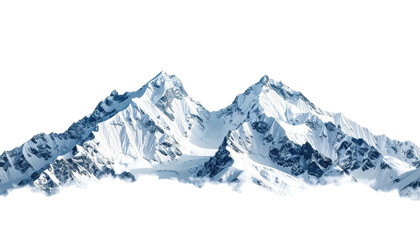 Two tall, jagged, snow-covered mountain peaks against black