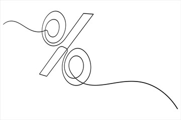 Percent icon continuous one line drawing in minimalist outline style on white background