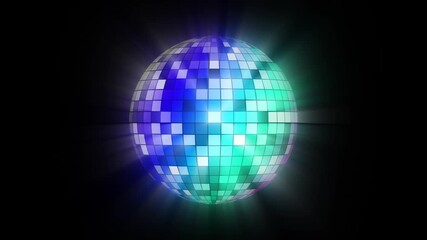 Disco Ball with Reflected Moving Rays Rotating. Mirror disco ball in colourfull light. looped 3d Animation of Discoball Turning at Abstract Discotheque. Loop-able Isolated Retro Mirrorball Motion.