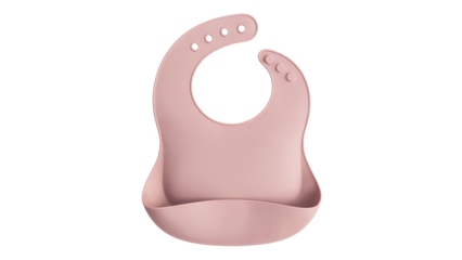 Trendy and modern silicone baby bib in light pink, ideal for feeding time and keeping clothes clean, a practical and stylish baby essential Isolated on white or transparent PNG.