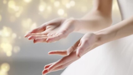 Gentle hands extending, exuding grace and elegance, with a delicate touch. The soft focus background creates a dreamy atmosphere.  Stock Video