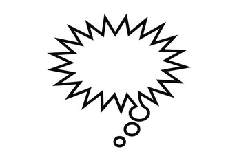 Comic book-inspired jagged speech bubble with a pointy outline and thought tail, representing dialogue, ideas, or strong feelings