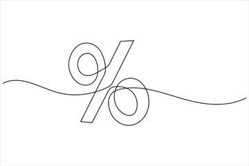 Percent icon continuous one line drawing in minimalist outline style on white background