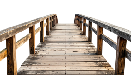 Wooden bridge vanishing point. Isolated on black. High detail