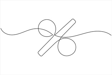 Percent icon continuous one line drawing in minimalist outline style on white background