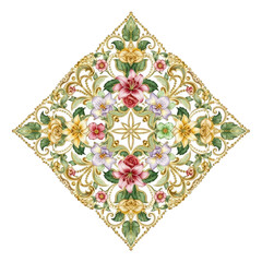 Ornate floral diamond pattern isolated on transparent background