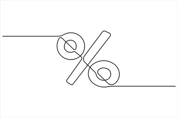 Percent icon continuous one line drawing in minimalist outline style on white background