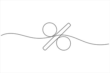 Percent icon continuous one line drawing in minimalist outline style on white background