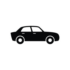 Simple black and white car icon, minimal vehicle silhouette for transportation and automotive design concepts