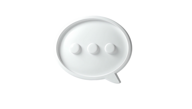 White chat bubble icon with three dots against black background