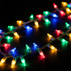 A close-up of a fragment of a glowing New Year's garland.