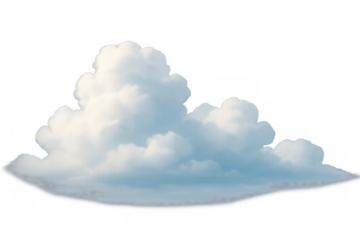 White fluffy cumulus cloud against a transparent background providing weather element, isolated for design concepts