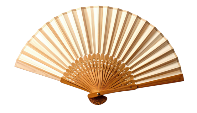 Open fan shows wooden structure and beige material surface