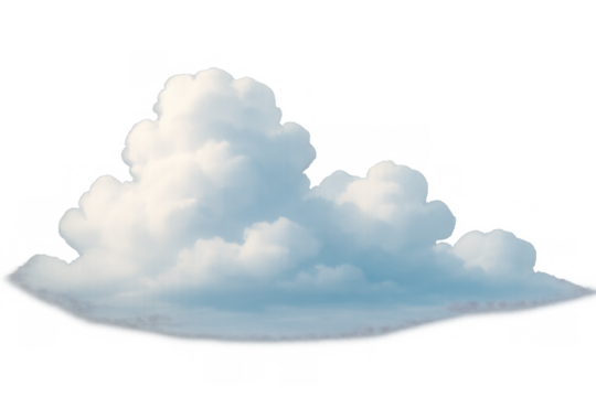 White fluffy cumulus cloud against a transparent background providing weather element, isolated for design concepts