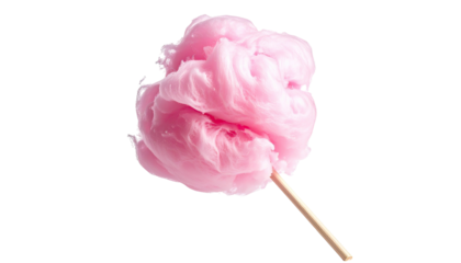 Pink cotton candy cloud on a stick, against black backdrop