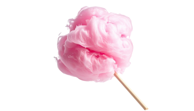 Pink cotton candy cloud on a stick, against black backdrop