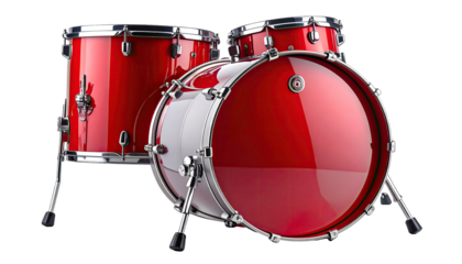 Three-piece glossy red drum set with chrome hardware