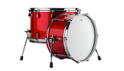Red drums against black, two pieces. Silver hardware. Clean