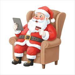 Santa Claus Holding Credit Card Watercolor Vector Isolated on White Background
