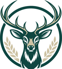 unique deer circular logo design icon, deer head circular icon, geometric deer logo concept, rain deer illustration