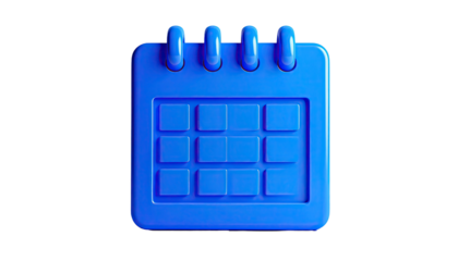 Shiny blue calendar icon, plastic style on a black background