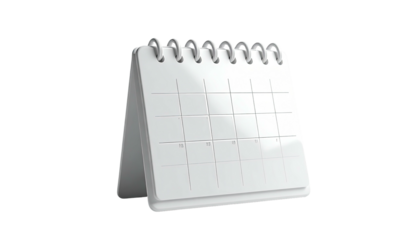 Blank white calendar isolated on black background, simple design