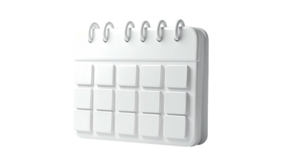 3D white calendar with rings, minimalist