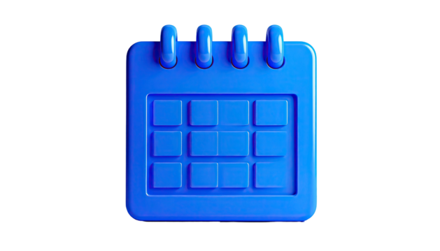 Shiny blue calendar icon, plastic style on a black background