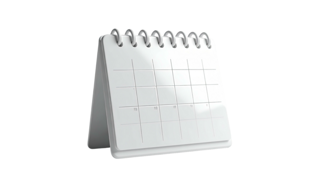 Blank white calendar isolated on black background, simple design
